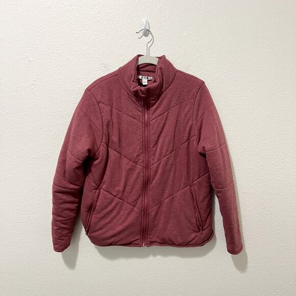 [Three Dots] Red Quilted Knit Fleece Mock Neck Full Zip Jacket Size Medium M - Picture 2 of 11